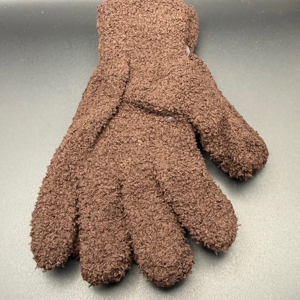 Cozy Fuzzy Gloves‎ Brown Plush Warm Winter Handwear